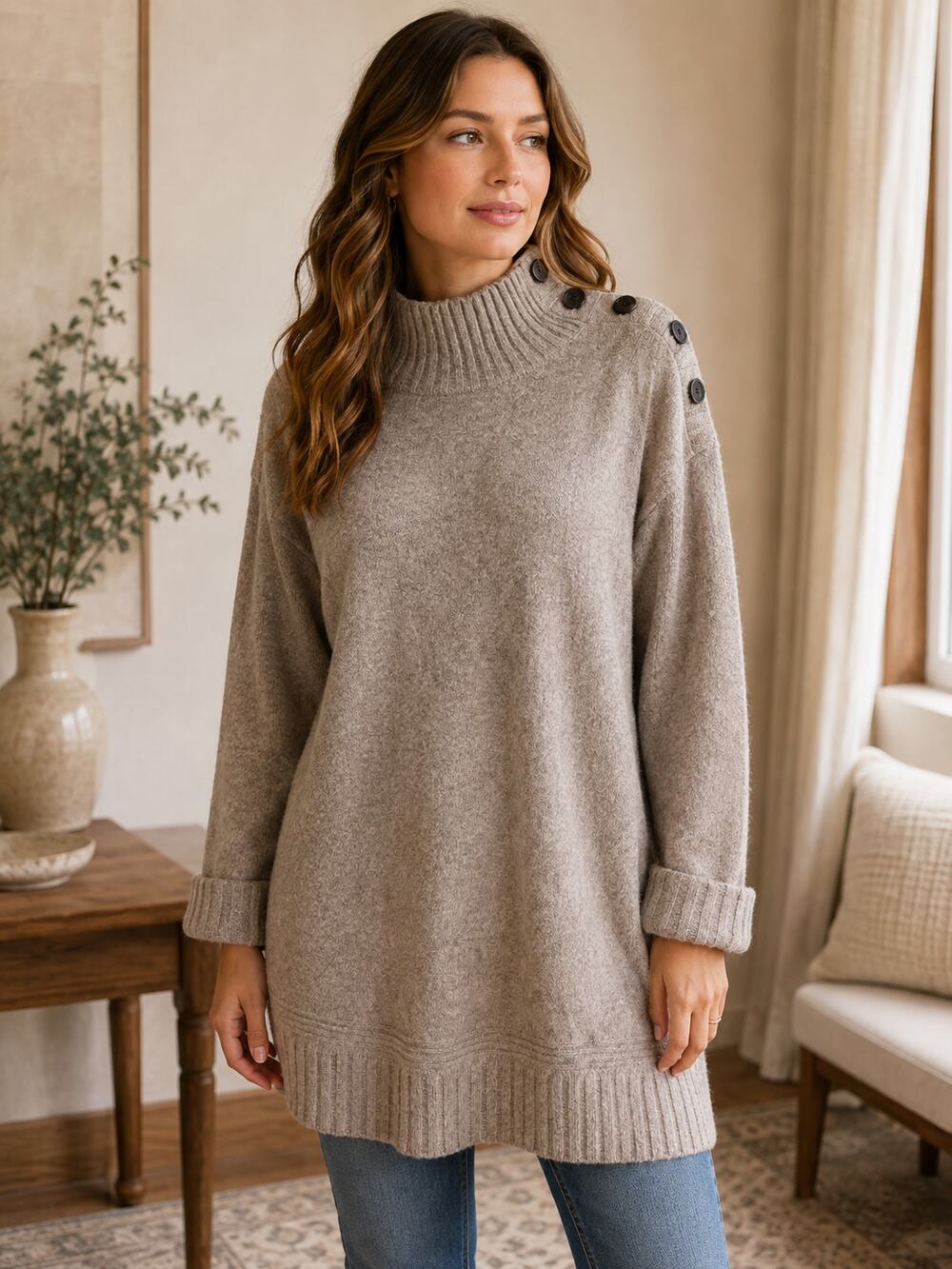 Anthropologie Margarita Tunic Sweater Heathered Brown S Wintercore Relaxed